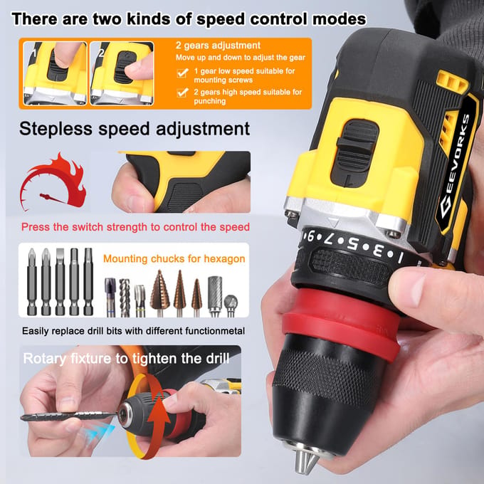 Geevorks 16.8V 2in1 lithiumboor elektrische schroevendraaier multifunctioneel elektrisch gereedschap 45Nm koppel 1pcs battery EU Plug