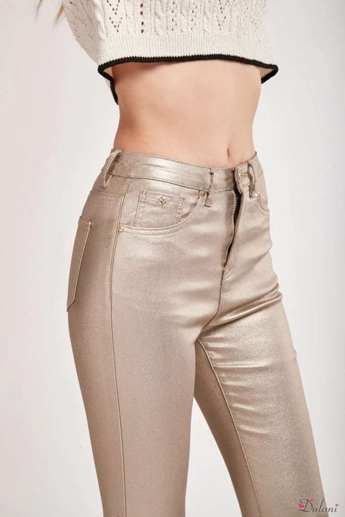 Broek Toxik3 met hoge taille skinny lederlook goud