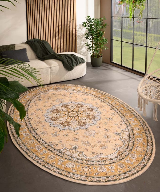 Vintage buitenkleed ovaal - Valenca Nova geel 80x150