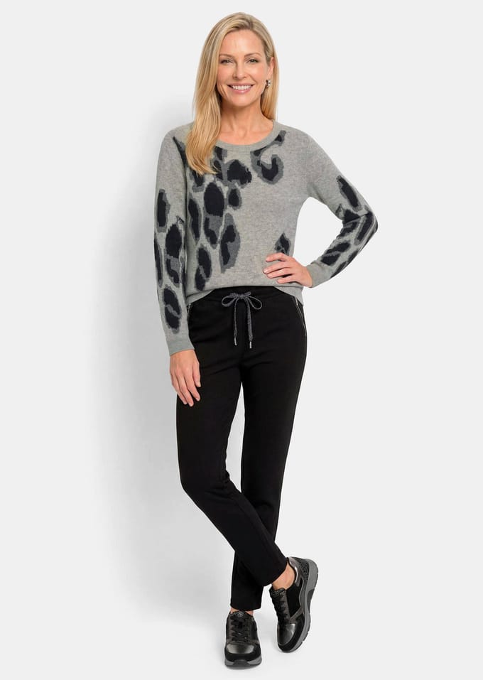 Pullover van kasjmier, in luipaardlook - grijs / gedess. - Gr. 40 van Goldner Fashion