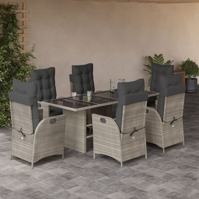 vidaXL - 7-delige - Tuinset - met - kussens - poly - rattan - grijs