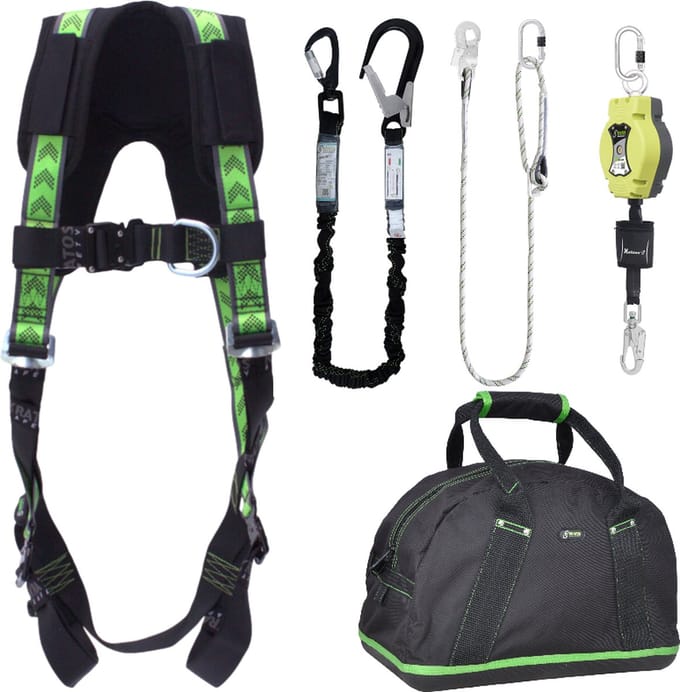 Kratos complete set valbeveiliging standaard-plus - Valstopblok - Elastische leeflijn - Werkpositielijn 2m - Maat S-L