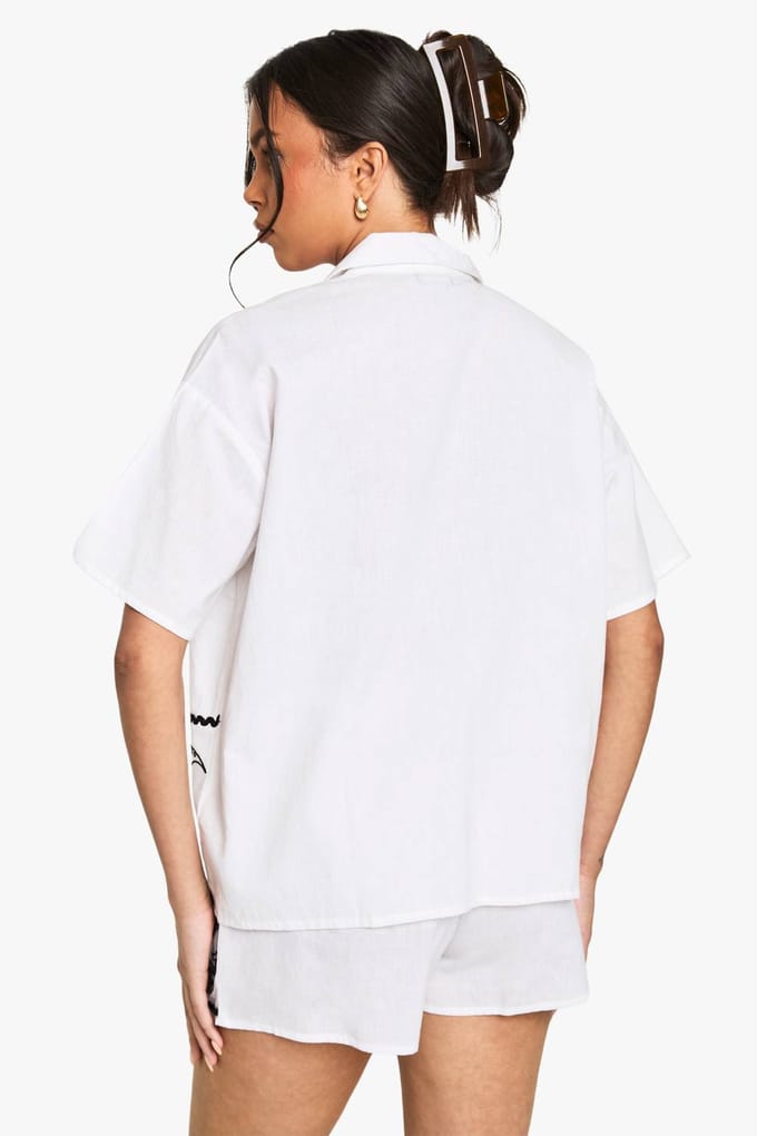 boohoo Dames Geborduurde Rand Katoenen Popeline Korte Broeken | Wit | Maat: 36