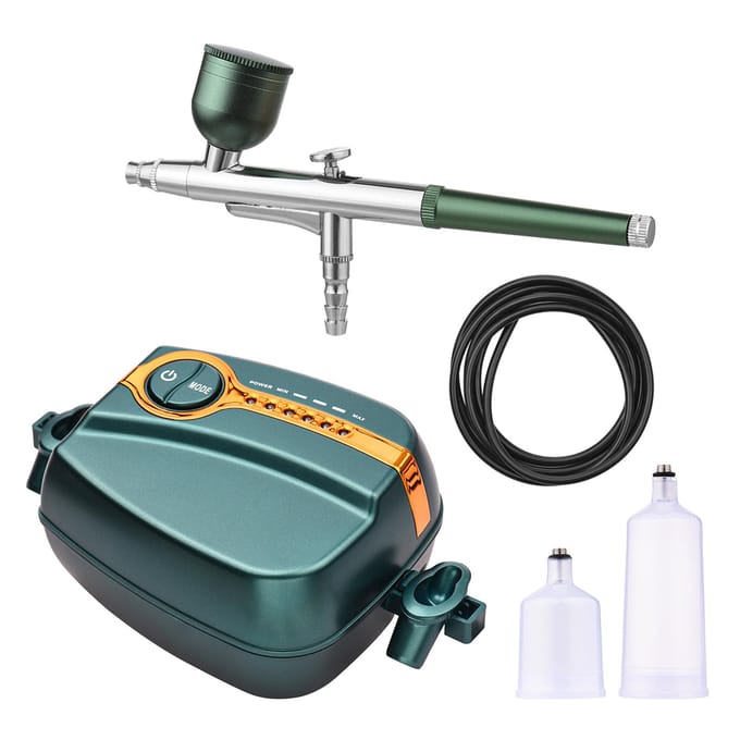 Multifunctionele Airbrush Kit met Compressor Handheld Air Brush Set Dual-Action 5-niveaus Verstelbaar US Plug groen