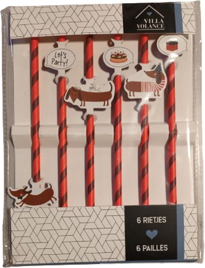 Rietjes met Teckel - Rood / Multicolor - Papier - 6 Stuks - Rietje - Drinken