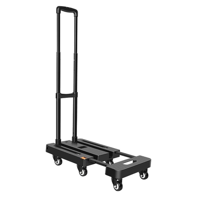 Opvouwbare Werkkar met 6 Wielen en 2 Elastische Touwen 500lbs Laadplatform Handkar voor Reizen Bagage Boodschappen Zwart black