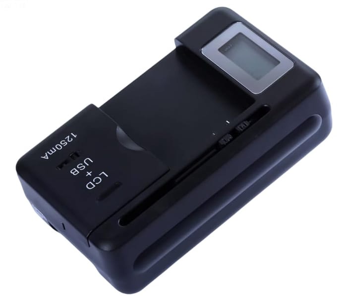 2-in-1 USB-oplader en universele batterijlader voor mobiele telefoons en camera's