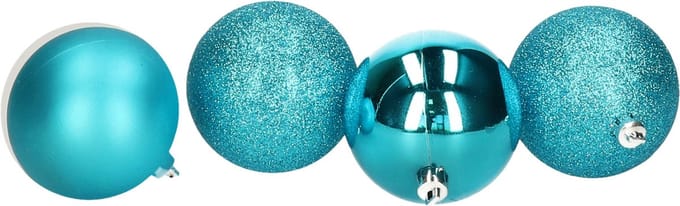 Atmosphera Kerstballen - 4st - kunststof - blauw-turquoise - 8cm