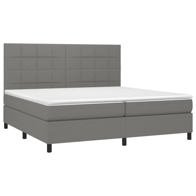 vidaXL - Boxspring - met - matras - en - LED - stof - donkergrijs - 200x200 - cm