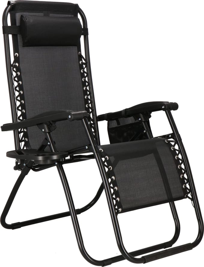 Springos Tuinstoel | Ligstoel | Opvouwbaar | Verstelbaar | Ergonomische hoofdsteun | Zwart