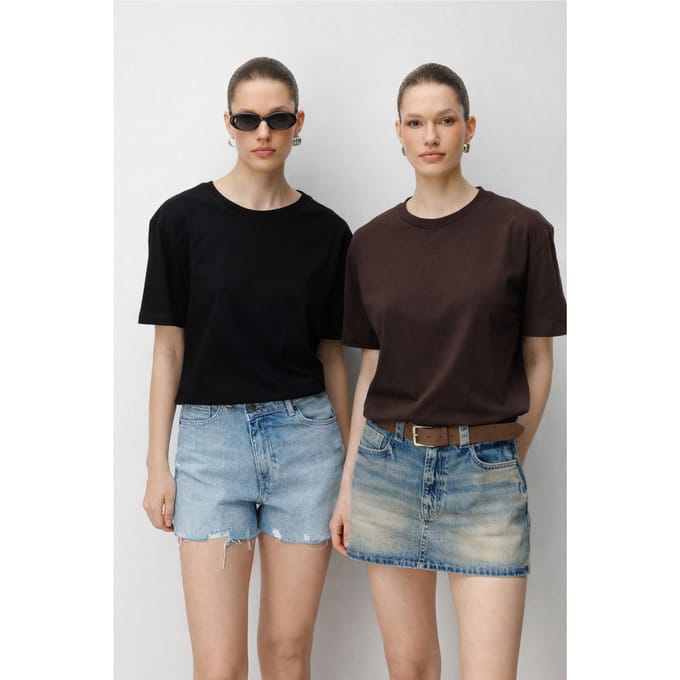 Oversized Geribbelde Crew Neck Twee-in-een T-Shirt Set