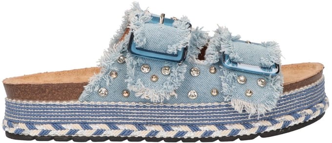 La Strada Platform Slipper Blauw Textiel - Damesschoenen - Maat - 37