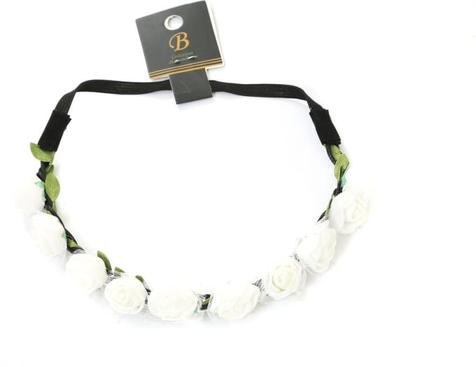 Haarbandje Bloemen - Hippie Hoofdband - Witte Roosjes - Elastiek