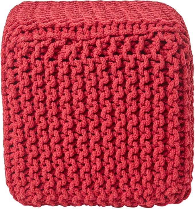 Homescapes Gebreide zitkubus 100% katoen, rood