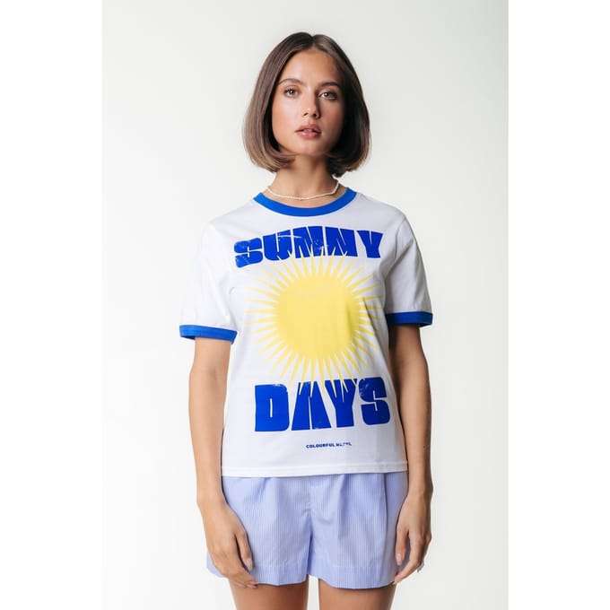 Colourful Rebel Sunny Days Ringer Boxy Tee Standard White Taglia: S | Maglie Sportivi Outlet | Donna | Bianco