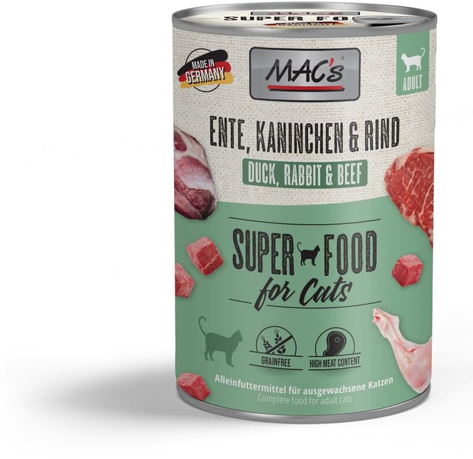 MAC's Kattenvoer Natvoer Blik - 99% Eend, Konijn en Rund - 6 x 400g