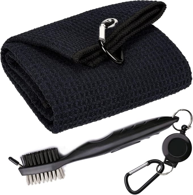 Stripe golfborstel 3-in-1 en handdoek met karabijnhaak