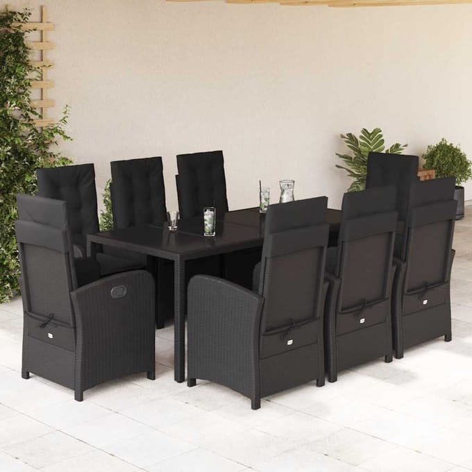vidaXL - 9-delige - Tuinset - poly - rattan - zwart