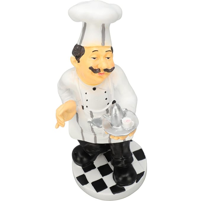 Hars Kok Standbeeld Restaurant Eettafel Decor 3D Figuur Houdt Theepot Ornament Keuken white