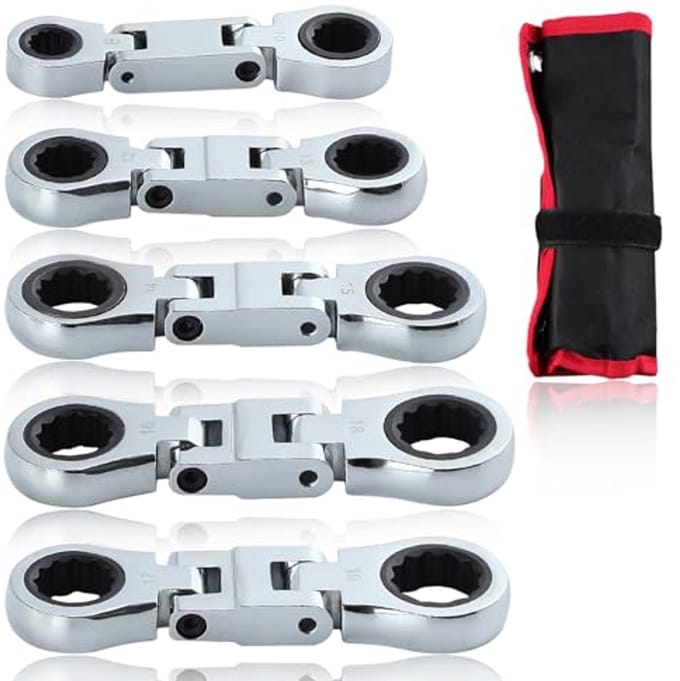 Set van 5 Dubbele Doos Ratchet Sleutels met Flexibel Hoofd