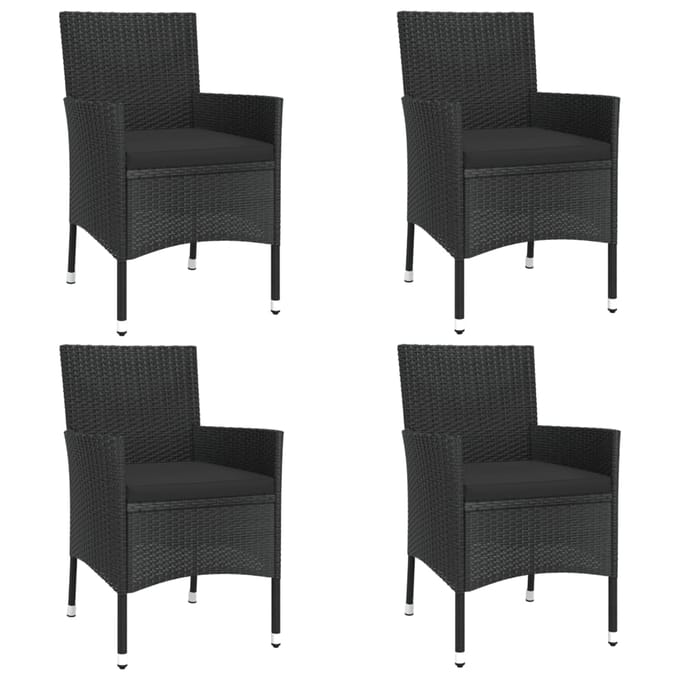 vidaXL - 5-delige - Bistroset - met - kussens - poly - rattan - zwart