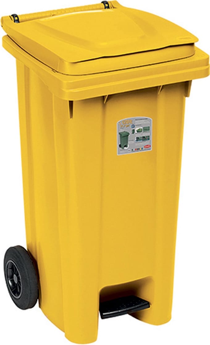 Afvalcontainer - 120 liter - Kliko - Rolcontainer - Met pedaal - Met afvalzakhouder - Geel