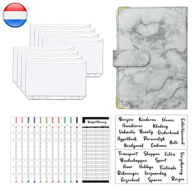 Consumerce Nederlandstalige A6 Budgetplanner met Geldenveloppen - Grey Marble