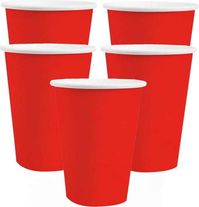 Santex feest/verjaardag bekertjes - 20x stuks - karton - rood - 270 ml