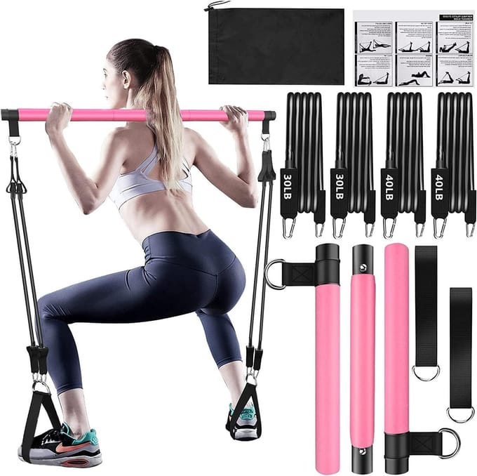 Pilatesstangset met weerstandsbanden - Full Body Workout voor thuis