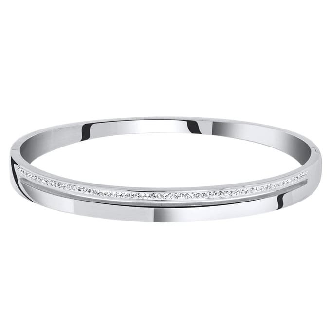 Lucardi Dames armband bangle 2rij wit kristal - Staal - Bangle - Cadeau - Stijlvol - Zilverkleurig
