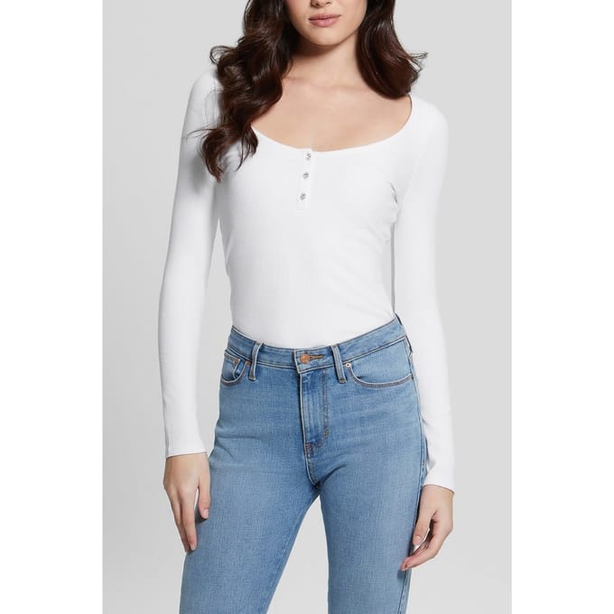 GUESS Marciano By  Ls Karlee Jewel Btn Pure White Maat: M | Longsleeves Outlet | Dames | Wit