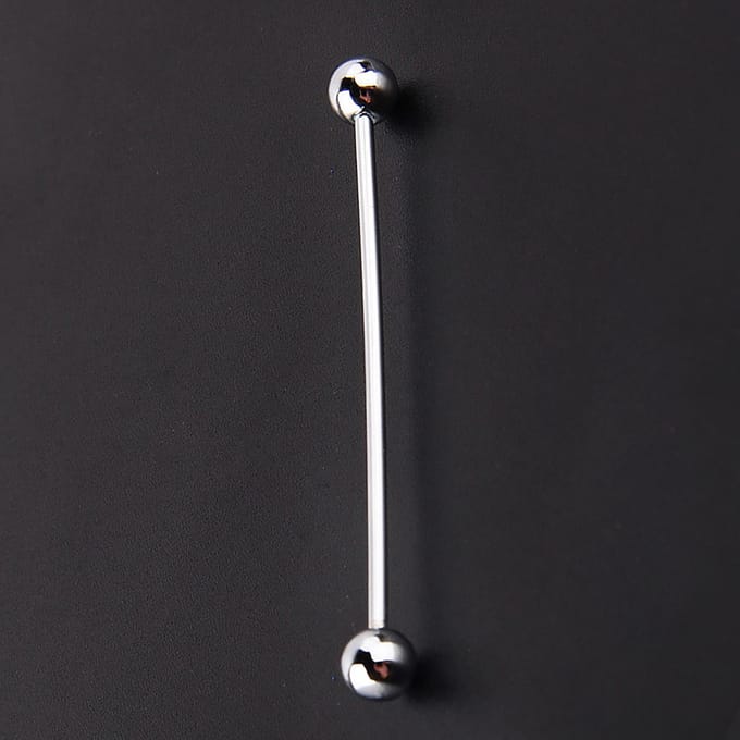 Heren verzilverde stalen kraagspeld met stud, barbell bar clip sluiting, broche 6 cm white