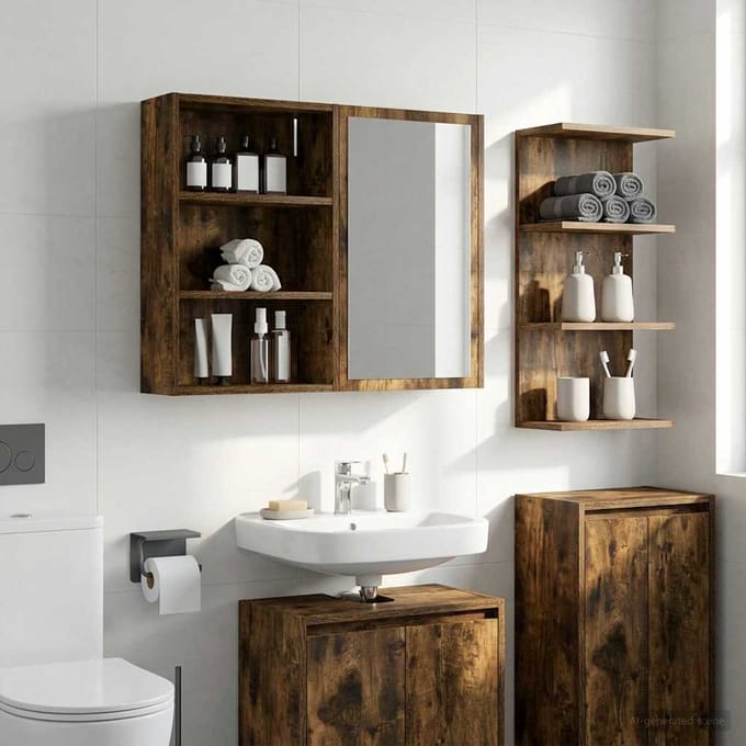 vidaXL - Badkamer - wandkast - Gerookte - Eik - 40 - x - 16 - x - 62,5 - cm