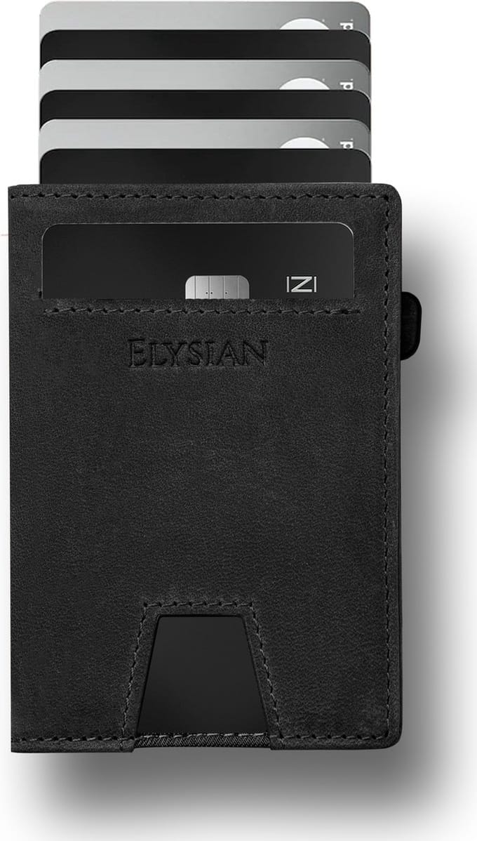 Elysian - Portefeuille Zwart - Pasjeshouder uitschuifbaar - 12 pasjes - Premium leer - RFID - Luxe cadeauverpakking