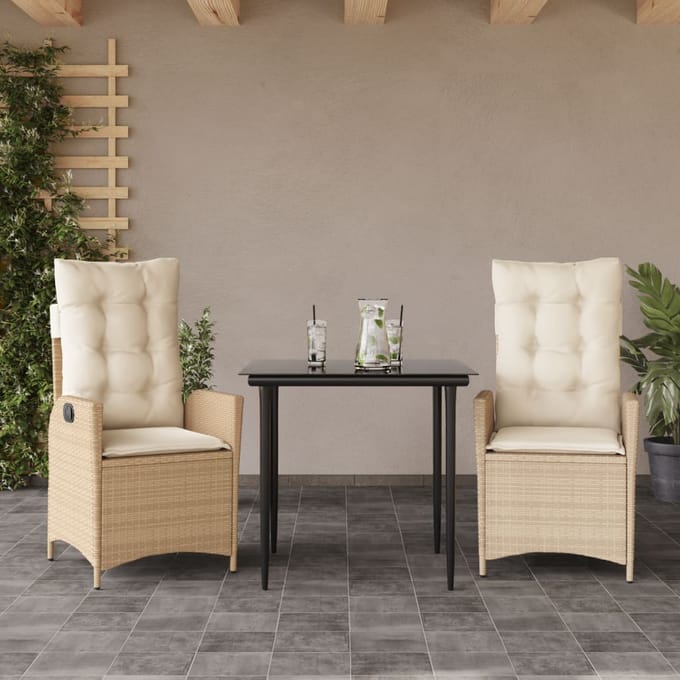 vidaXL - 3-delige - Tuinset - met - kussens - poly - rattan - beige