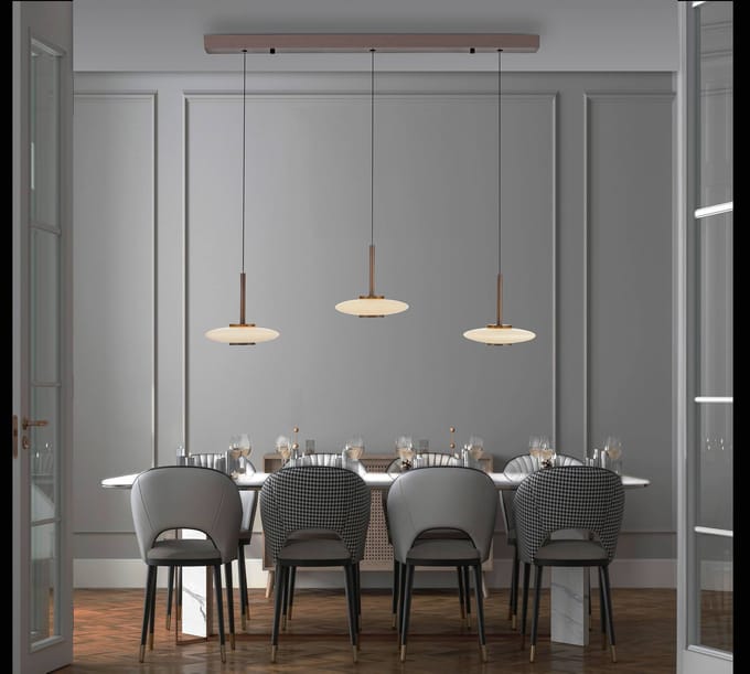 LED hanglamp PURE Vitrum, bruin/opaal glas/aluminium, 3-lamps