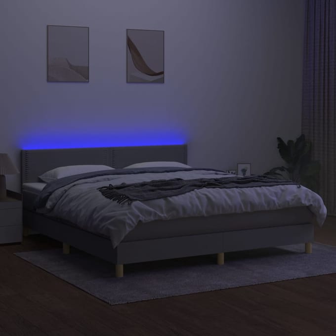vidaXL - Boxspring - met - matras - en - LED - stof - lichtgrijs - 180x200 - cm