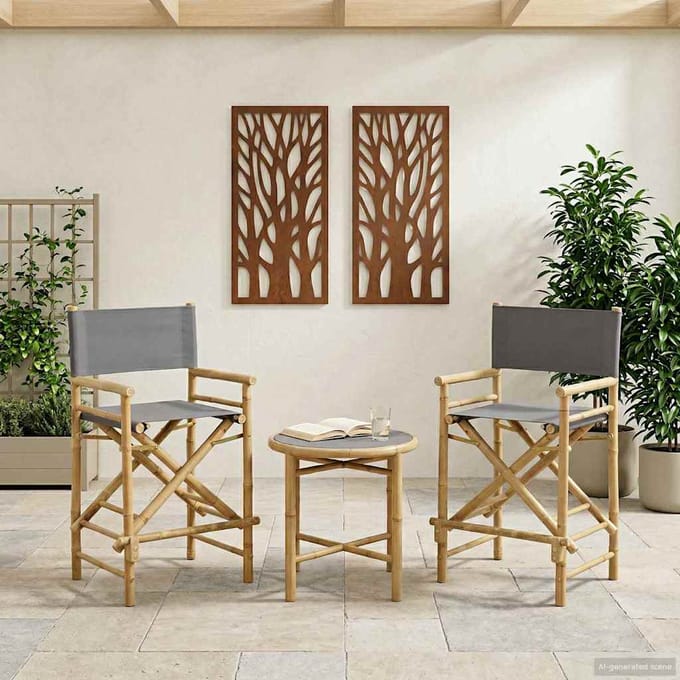 vidaXL - Vouwbare - Regisseursstoel - 2 - st - Naturel - en - donkergrijs - Bamboe