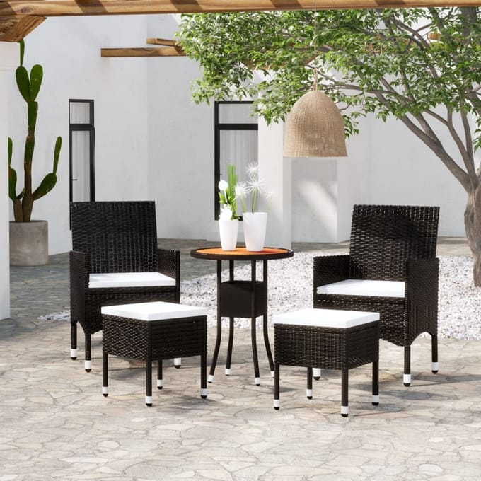 vidaXL - 5-delige - Loungeset - poly - rattan - zwart