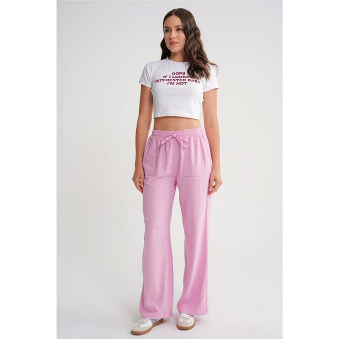 Midden taille rechte pijp katoenen broek met striksluiting