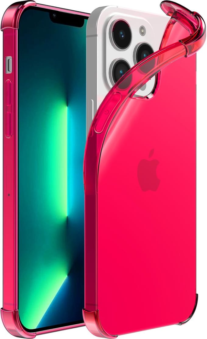 Smartphonica iPhone 13 Pro Max transparant shockproof siliconen hoesje met stootrand - Neon Roze geschikt voor iPhone 13 Pro Max