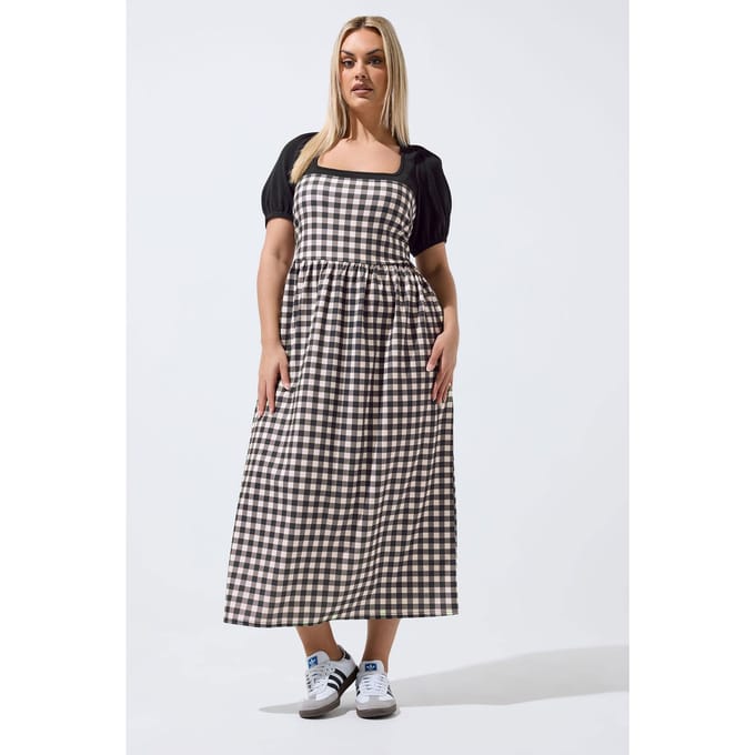 Limited Collection Zwarte Contrasterende Jurk Met Gingham Size 48