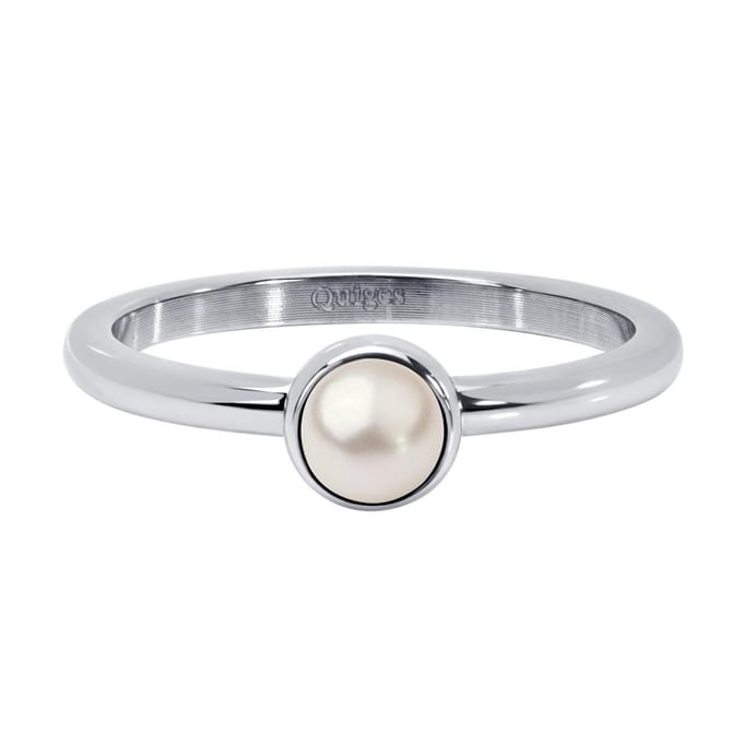 Quiges Stapelring Dames - Vulring - RVS Zilverkleurig met Kunstparel - Maat 19 - Hoogte 2mm