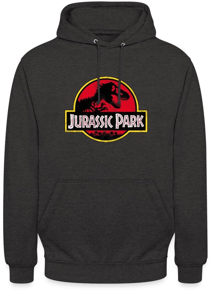 Jurassic Park Klassiek Logo In Rood Met T-Rex Hoodie Unisex