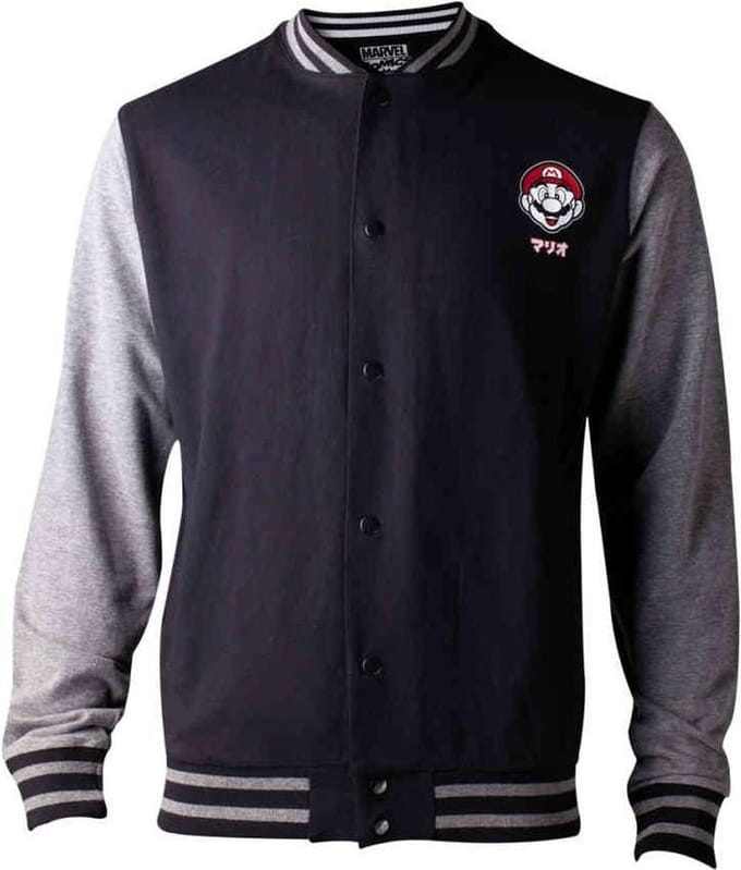 Nintendo - Super Mario heren varsity jacket zwart/grijs - S