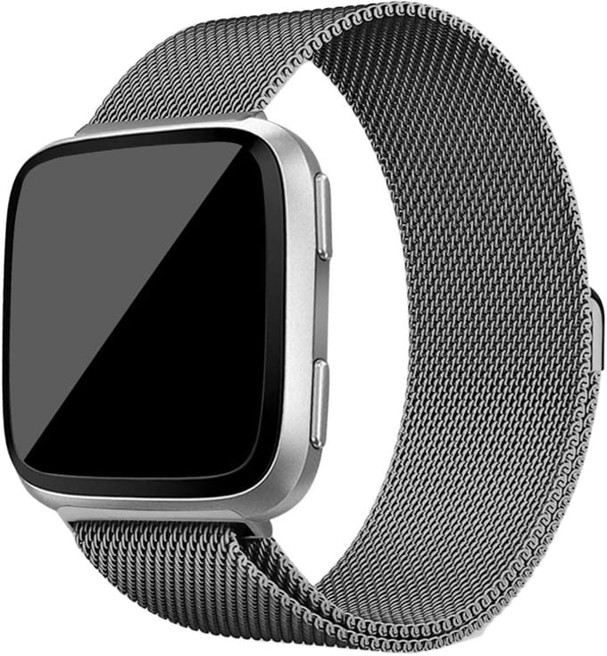 123watches milanese band - space gray - ML - Geschikt voor Fitbit Versa 1 & 2 / Lite