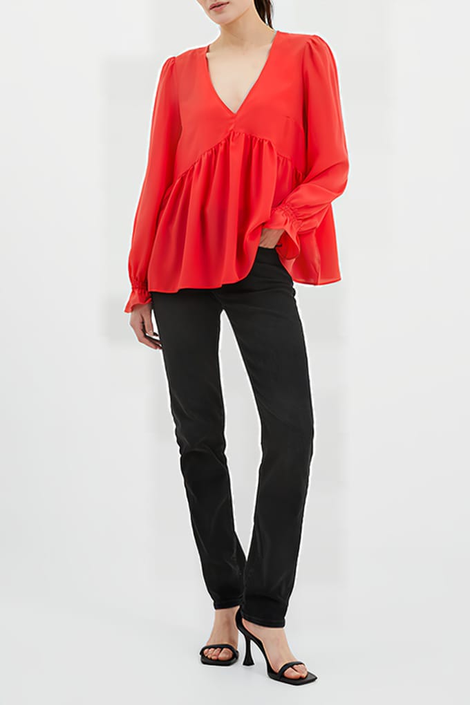 French Connection Crepe Light V Neck Top Bittersweet Taglia: M | Magliette intime Outlet | Donna | Rosso