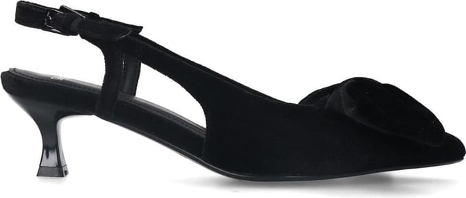 Manfield - Dames - Zwarte velours slingbacks met strik - Maat 36