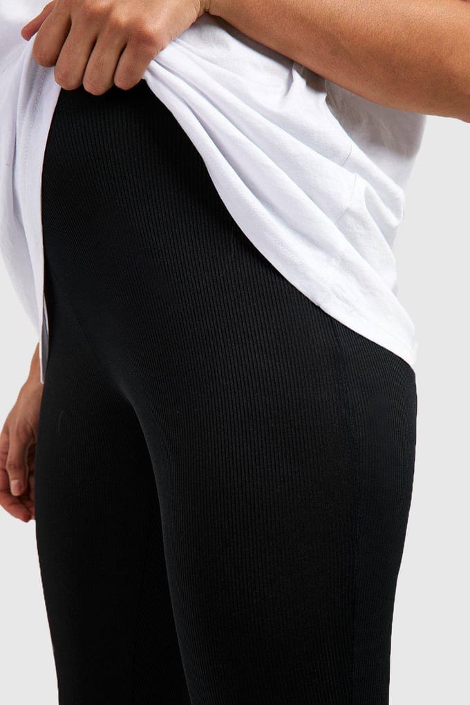 boohoo Dames Maternity Ribbed Over Bump Leggings | Zwart | Maat: 42