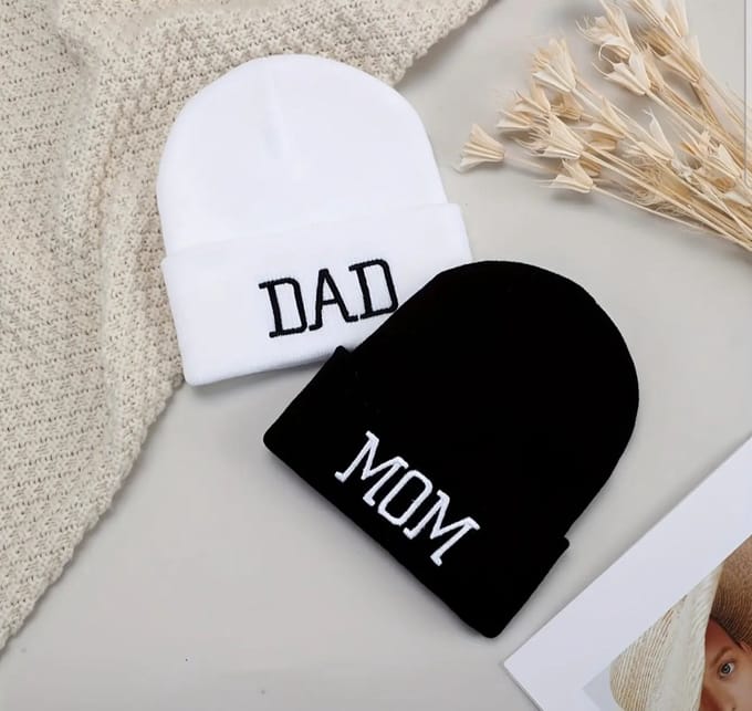 Set van 2 mutsen muts met tekst DAD & MOM duo set voor papa en mama's